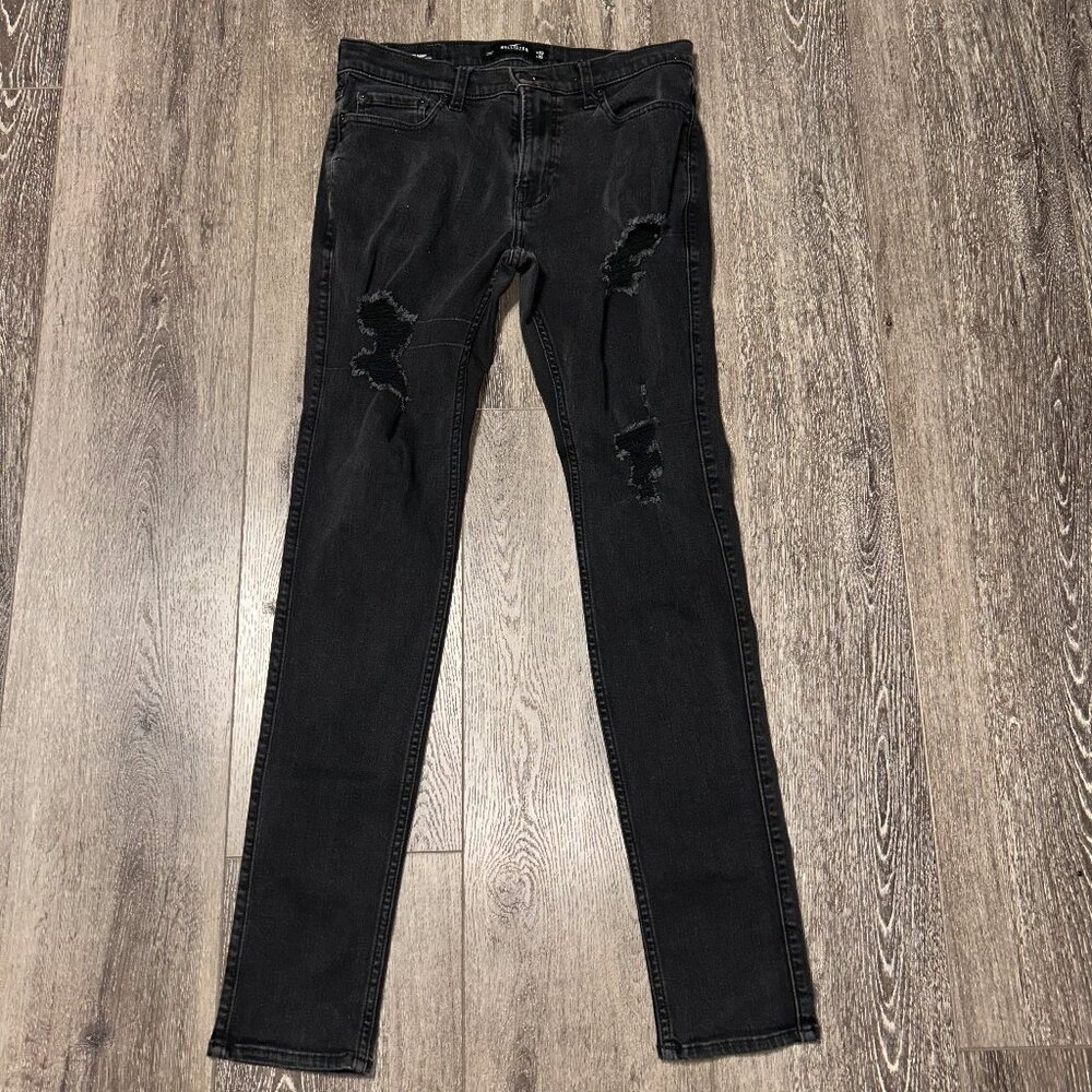 Hollister Men's Skinny Jeans Size 32x32 Distressed Black Denim Pants